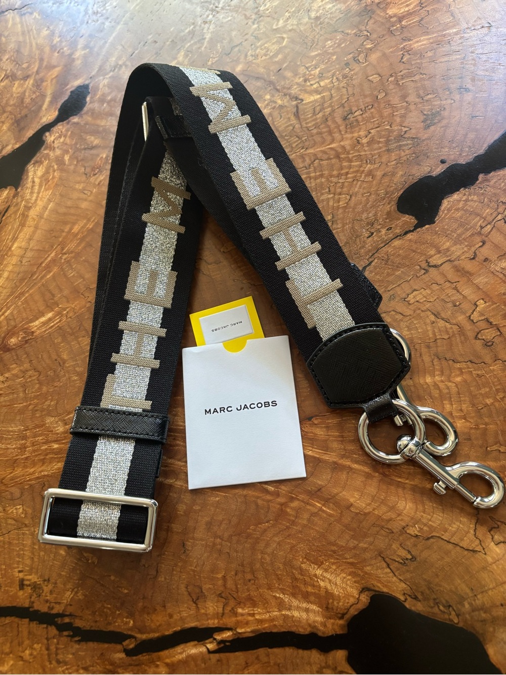 Marc Jacobs Black and Silver Signature Logo Webbing Strap